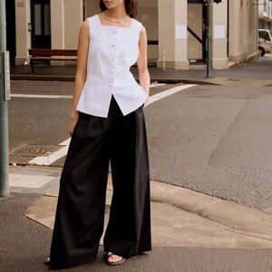 POSSE Wesley Wide Leg Trouser Black Waist 25"